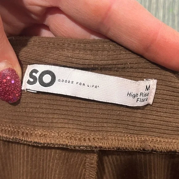 SO Womens High Rise Flare Pants Ribbed Drawcord Waist Stretch Brown Size M - Picture 4 of 8